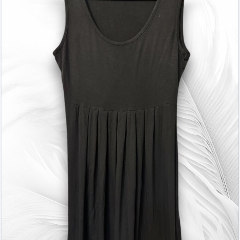 Elegant Black Sleeveless Midi Dress Pleated Waist Minimalist Women Size M New - Picture 4 of 9